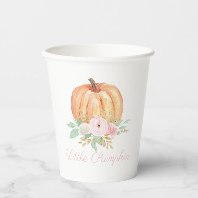 Gobelets En Papier Premier anniversaire de notre petit Citrouille ros (Recto)