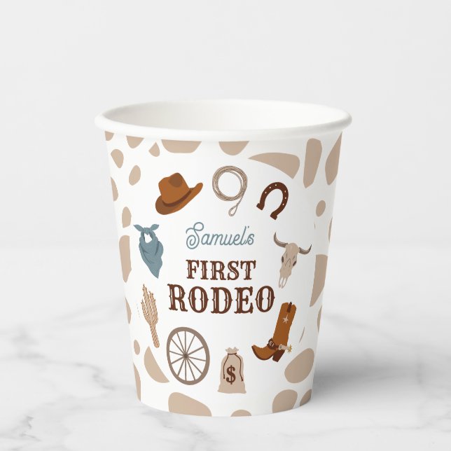 Gobelets En Papier Premier Rodéo Wild West Beige Boy Premier annivers (Recto)