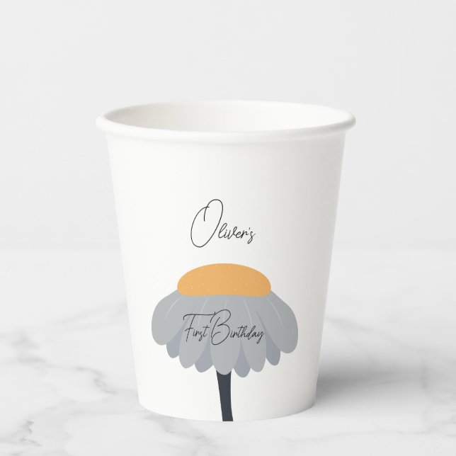 Gobelets En Papier Première fête d'anniversaire Chamomile Fleur migno (Recto)