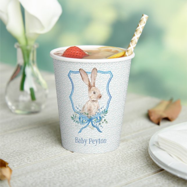 Gobelets En Papier Preppy Bunny Baby shower personnalisé (Insitu)