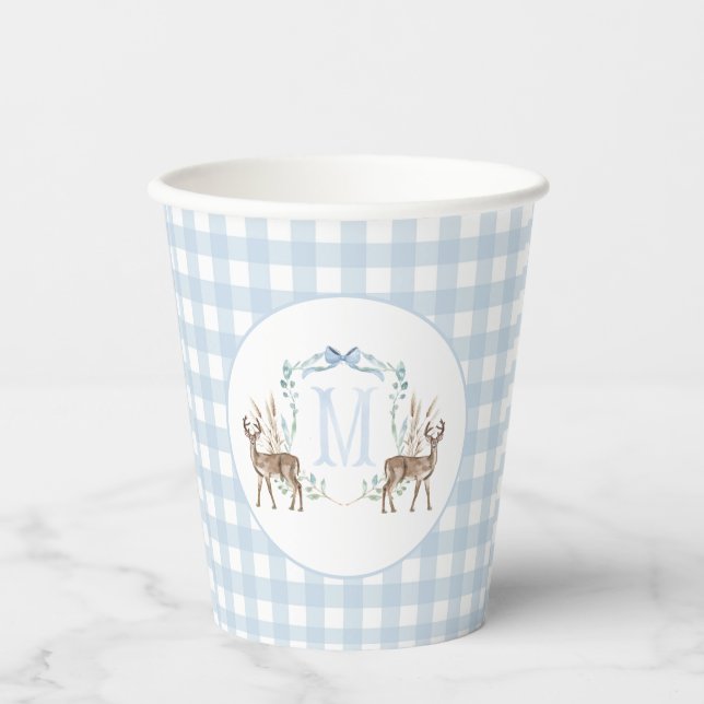 Gobelets En Papier Preppy Southern Blue Boy Deer Baby shower (Recto)