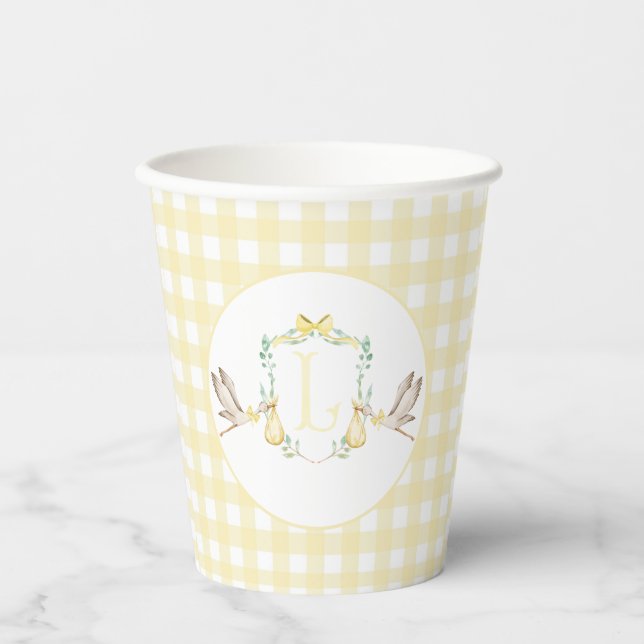 Gobelets En Papier Préppy Southern Yellow Stork Baby shower (Recto)