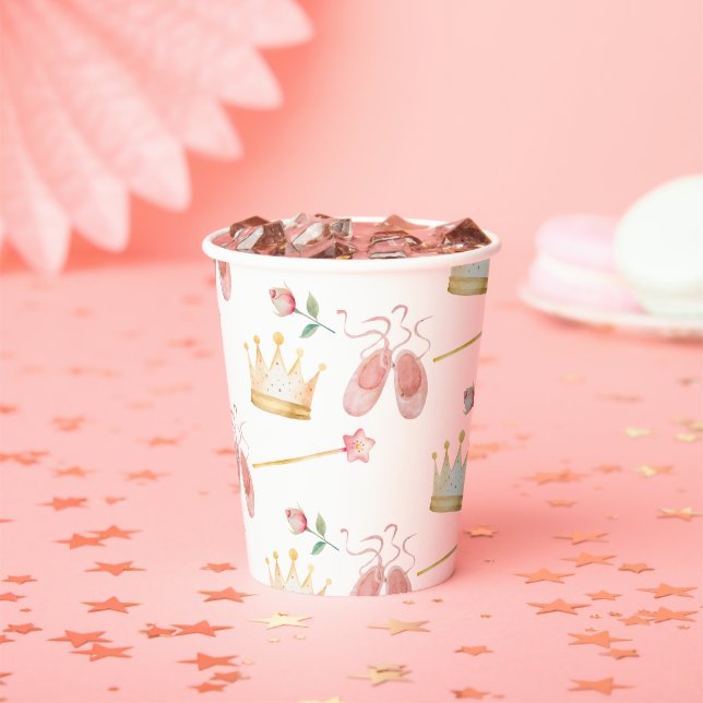 Gobelets En Papier Princess Crown Wand Rose Little Girl Anniversaire (Insitu)