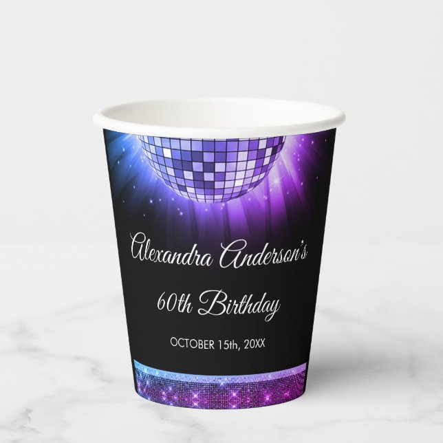 Gobelets En Papier Purple 60e anniversaire Disco Ball 70's (Recto)