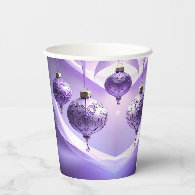 Gobelets En Papier Purple Christmas Ball Holiday Paper Cups (Verso)