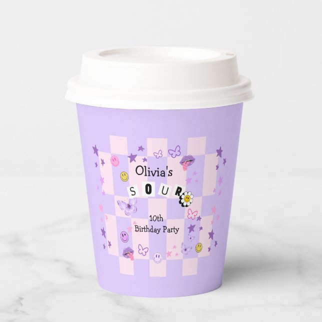 Gobelets En Papier Purple Pop Music Entre Ado Invitation Anniversaire (Recto)