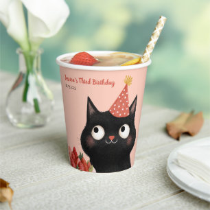 Gobelets En Papier Purr-fect Chat Noir Enfants Fête Anniversaire Rose
