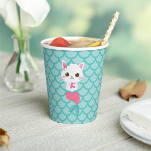 Gobelets En Papier Purrmais Mermaid Kitty fête d'anniversaire turquoi