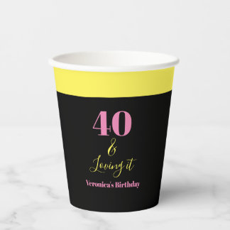 Gobelets En Papier Quarante ans et l'adorant 40e anniversaire jaune n