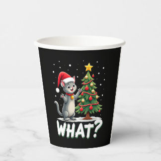 Gobelets En Papier Quel chat drôle poussant l'arbre de Noël sur le ch