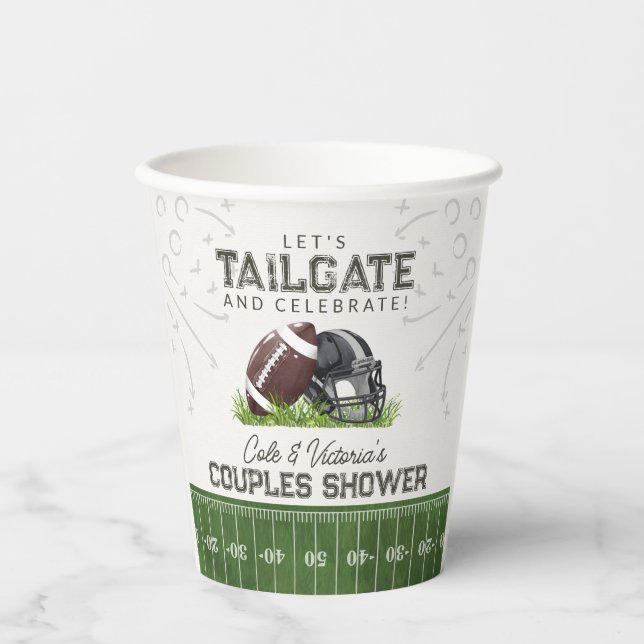 Gobelets En Papier Queue de football et fête de douche pour couples (Recto)