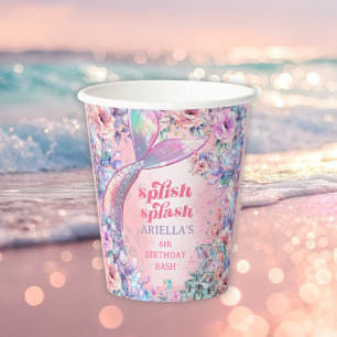 Gobelets En Papier Queue de sirène pailletée de fleurs 6e anniversair