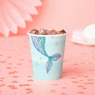 Gobelets En Papier Queue de sirène sous les tasses de papier d'annive