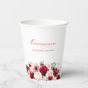 Gobelets En Papier Quinceane Party Rouge Rose Peine rose Personnalisé