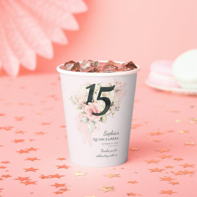 Gobelets En Papier Quinceanera 15e anniversaire Rustique Floral Custo (Insitu)