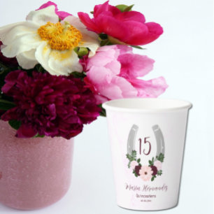 Gobelets En Papier Quinceanera Floral Western Horseshoe