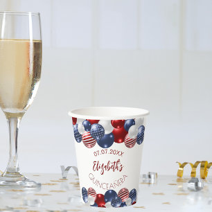 Gobelets En Papier Quinceanera patriotique USA rouge blanc bleu drape