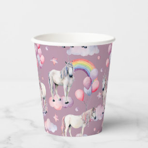 Gobelets En Papier Rainbow Balloons Unicorn rose fête d'anniversaire