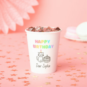 Gobelets En Papier Rainbow&Cute Chat Joyeux Anniversaire