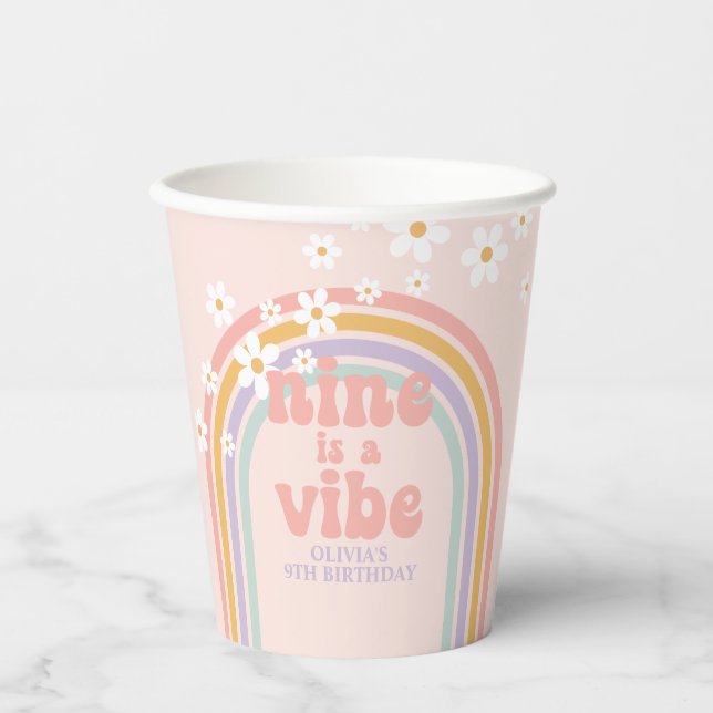 Gobelets En Papier Rainbow Pastel Nine est un Vibe 9e anniversaire (Recto)