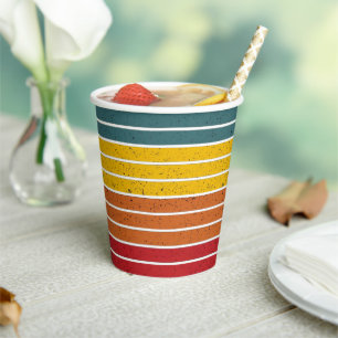 Gobelets En Papier Rayons de coucher de soleil Retro vintage