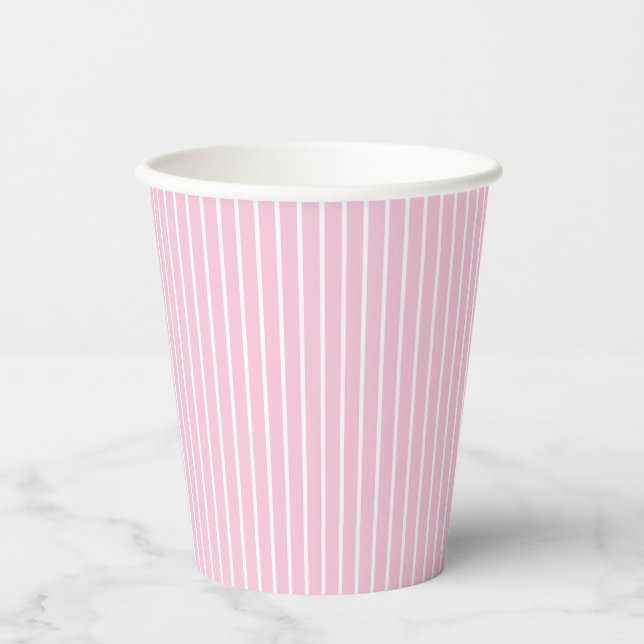 Gobelets En Papier Rayures Classiques Blanc - Rose Clair (Recto)