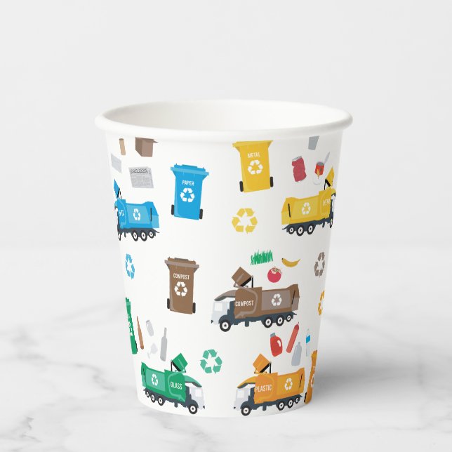Gobelets En Papier Recyclage coloré Camions-poubelles et poubelles (Recto)