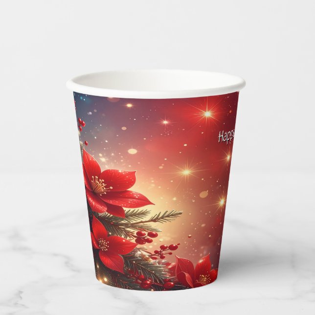 Gobelets En Papier Red Christmas Floral Holiday Paper Cups (Recto)