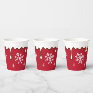 Gobelets En Papier Red Christmas Snowflakes Party Boire des tasses de