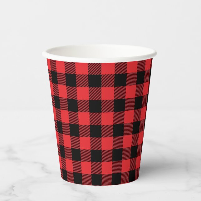 Gobelets En Papier Red Flannel Buffalo Check Motif (Recto)