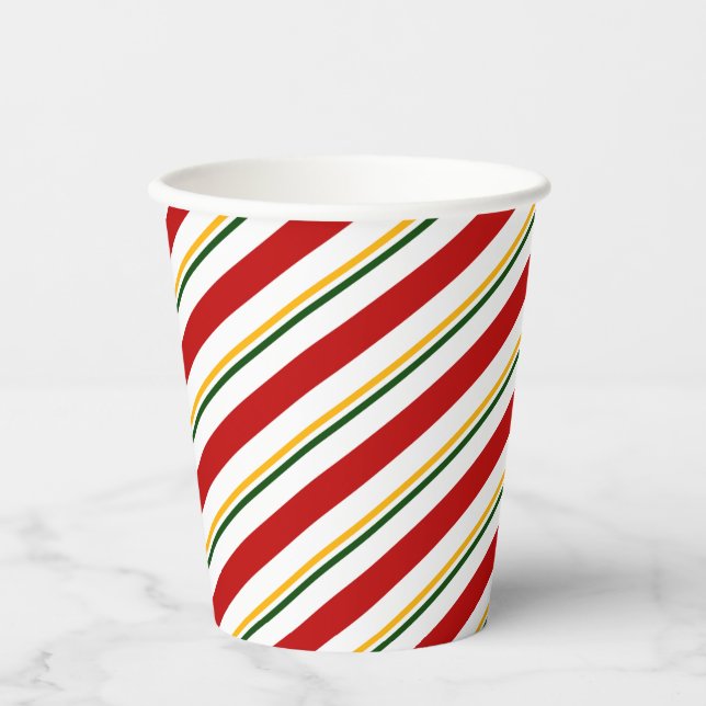 Gobelets En Papier Red Green & Gold Sucre de canne Stripes Noël (Recto)