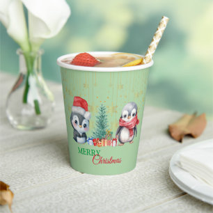 Gobelets En Papier Red Green Penguin Père Noël Joyeux Noël Party