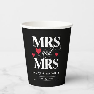 Gobelets En Papier Red Hearts Mrs & Mrs Lesbian Mariage Black