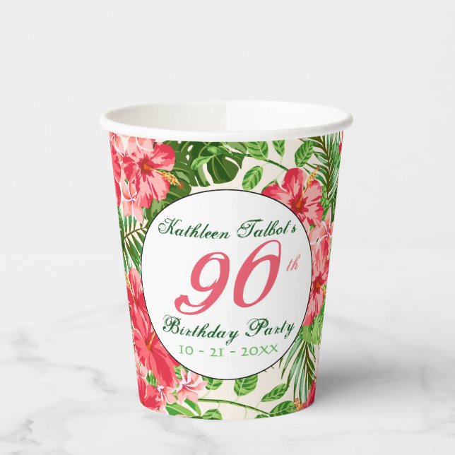 Gobelets En Papier Red Hibiscus 90e Anniversaire Party Paper Cup (Gauche)