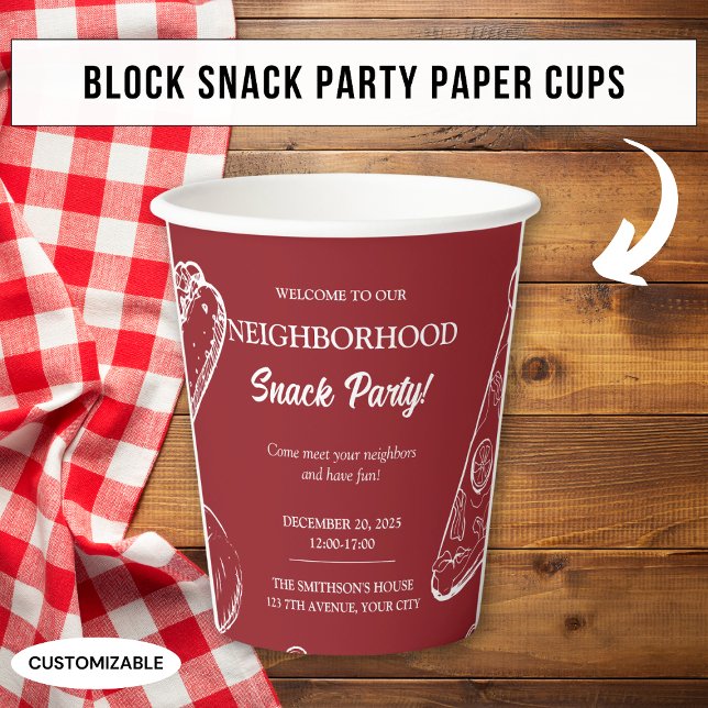 Gobelets En Papier Red Neighbority Fun Block Food Snack Party (Créateur téléchargé)