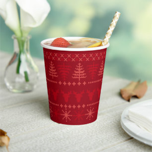 Gobelets En Papier Red Nordic Christmas Fête Coupes de papier