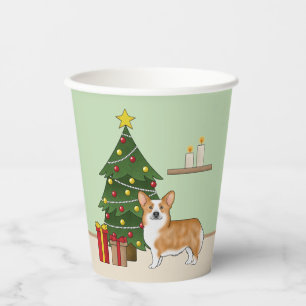 Gobelets En Papier Red Pembroke Welsh Corgi Chien Et Arbre De Noël