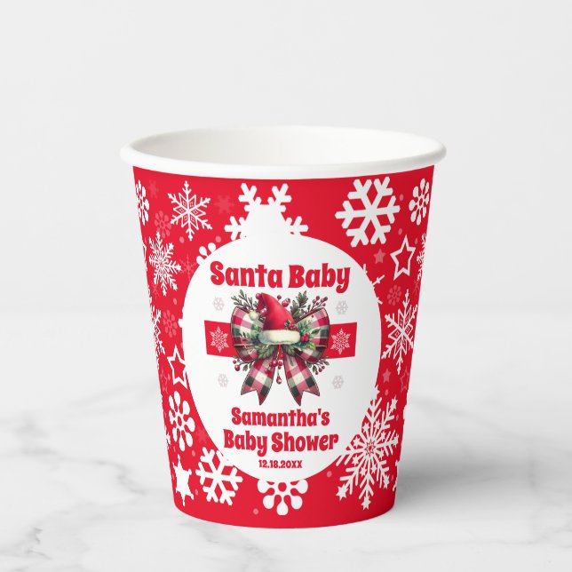 Gobelets En Papier Red Père Noël Baby Christmas Coquette Bow Baby sho (Recto)