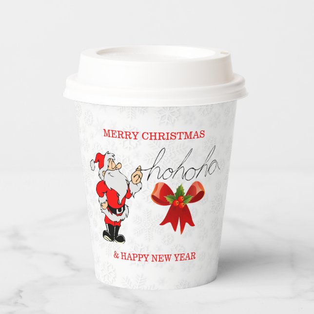 Gobelets En Papier Red Santa Claus White Snowflakes Coupe de papier (Recto)