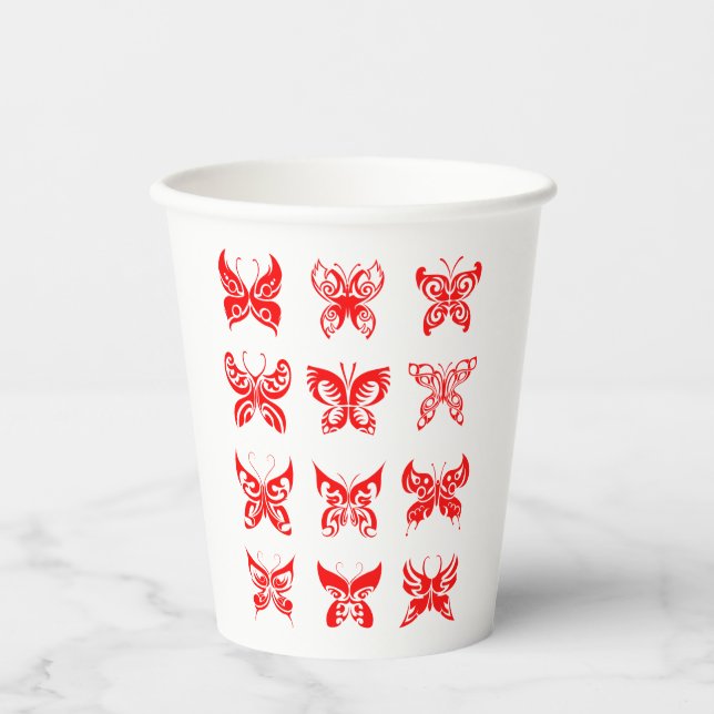 Gobelets En Papier Red Tribal Butterfly Ornamental (Recto)