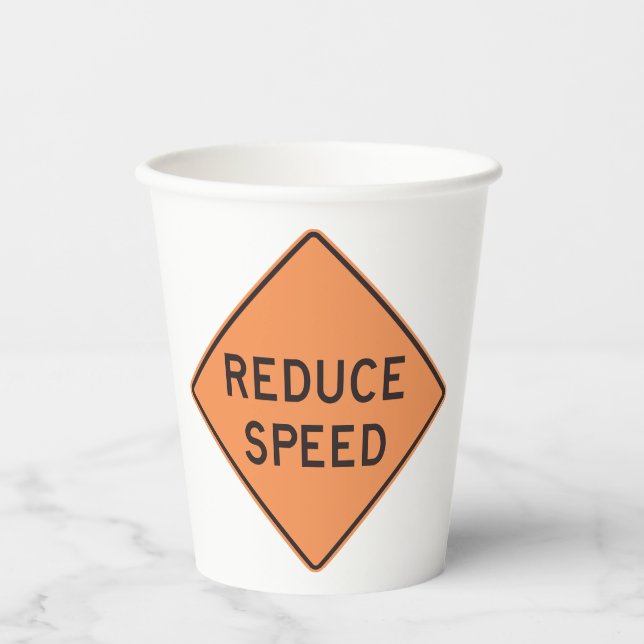 Gobelets En Papier Reduce Speed Orange Diamond Road Sign (Recto)