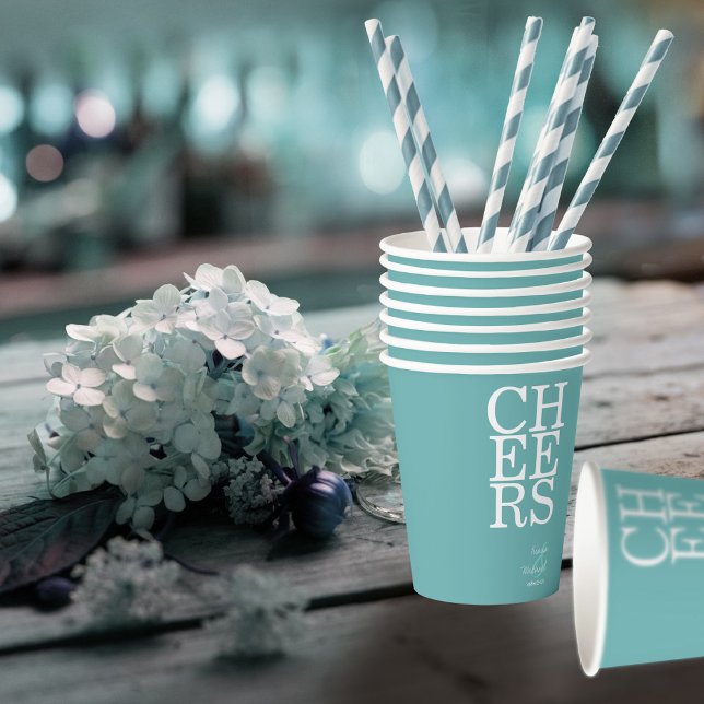 Gobelets En Papier Réflexions Mariage Cheers Turquoise ID774 (Créateur téléchargé)