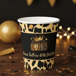 Gobelets En Papier Reine d'anniversaire Fun Léopard Quarante ans