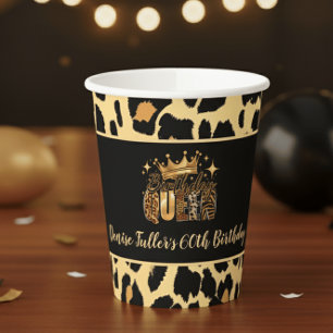 Gobelets En Papier Reine d'anniversaire Fun Léopard Soixantième Anniv