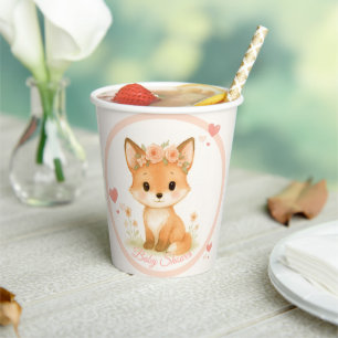 Gobelets En Papier Renard Bébé Pastel Fleur Aquarelle Baby Shower