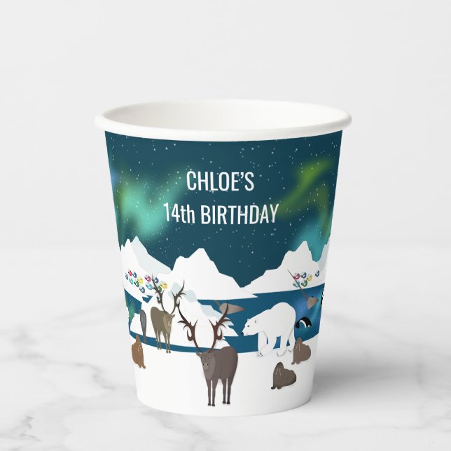 Gobelets En Papier Renne polaire arctique Walrus Orca Narwhal Fox (Recto)