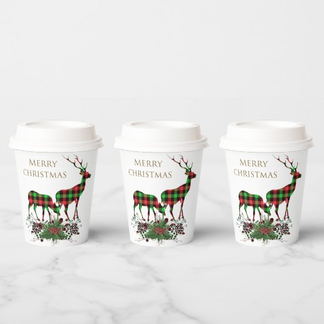 Gobelets En Papier Rennes Plaid Joyeux Noël & Verdure (Multi)