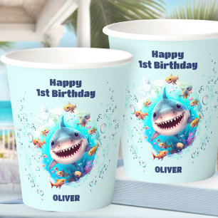 Gobelets En Papier Requin mignon 1er anniversaire garçon