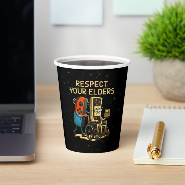 Gobelets En Papier Respect Your Elders Gaming Control Retro Funny (Insitu)