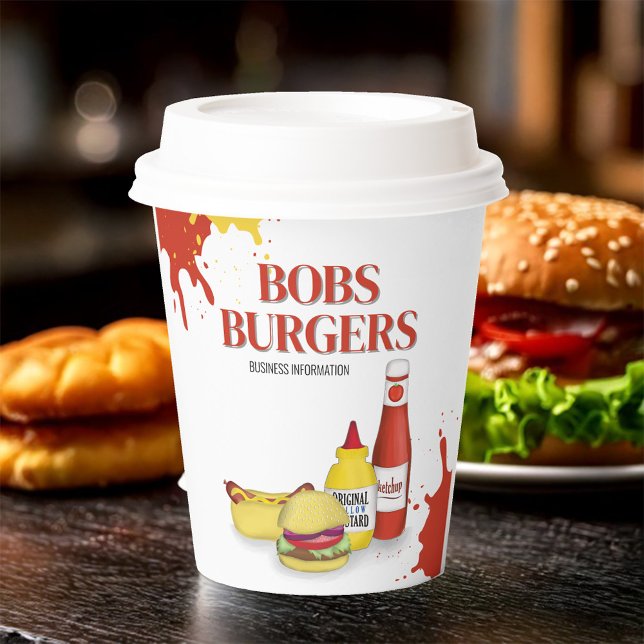 Gobelets En Papier Restaurant Custom Hamburger Hotdog Business (Restaurant custom paper cup with hamburgers and hot dogs.)